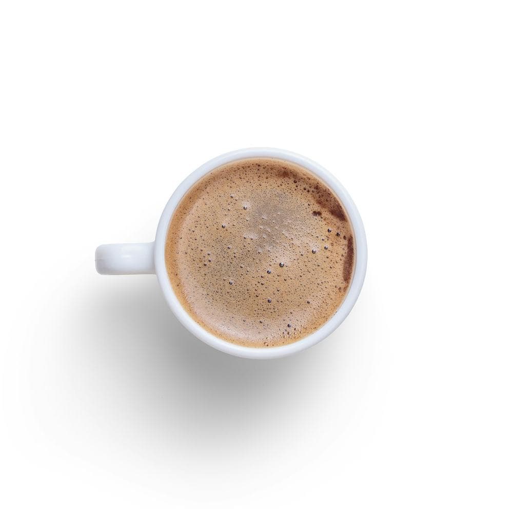 Double espresso in a white cup, seen from above